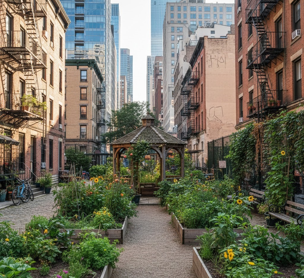 Stadsmiljö trädgård